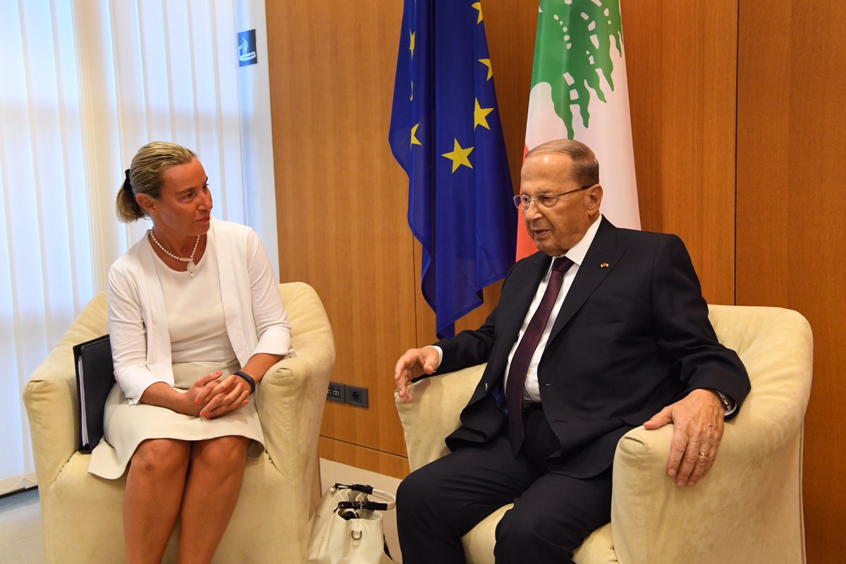 .@FedericaMog met with the President of Lebanon @General_Aoun today in Strasbourg 