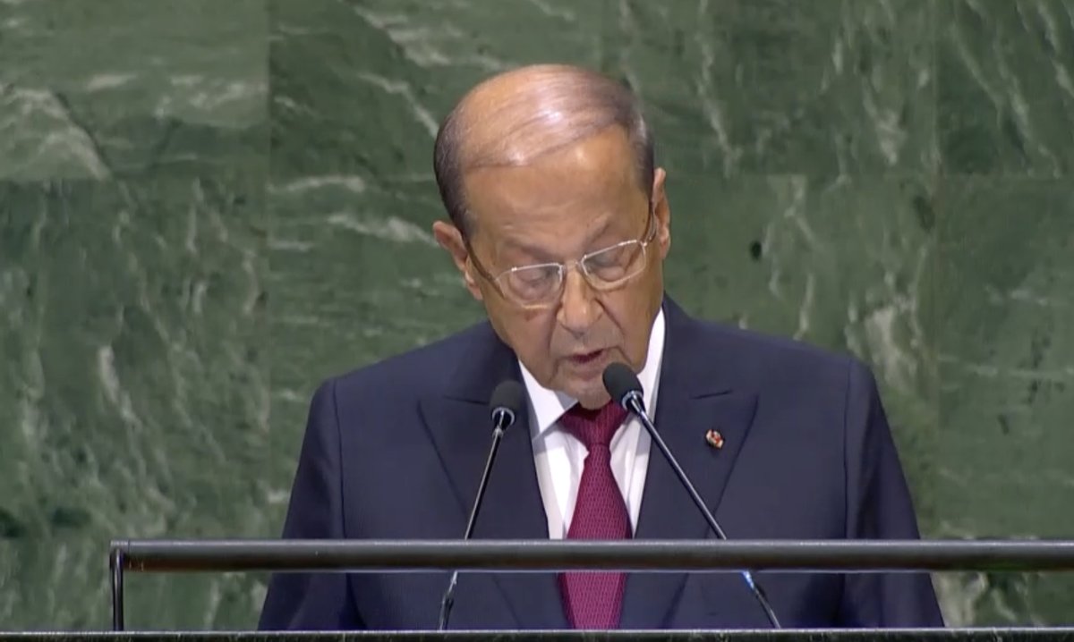 Michel Aoun, Lebanon's President, tells UNGA that the UNSecurityCouncil has been ineffective due to the veto right, and that countries avoid implementing resolutions with impunity 