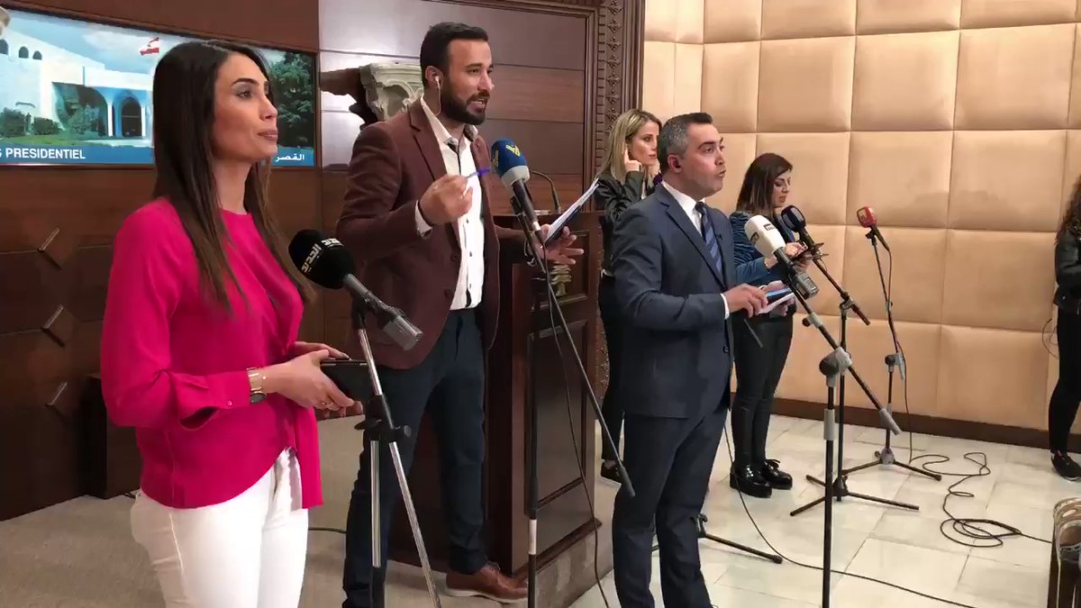 Lebanese reporters report about the new Cabinet in the Lebanese Presidential palace 