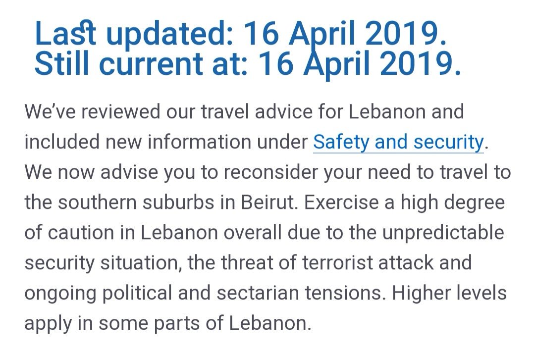 The Department of Foreign Affairs of Australia issued new warning advising against travelling to the southern suburbs of Beirut  