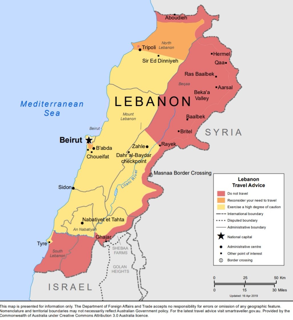 The Department of Foreign Affairs of Australia issued new warning advising against travelling to the southern suburbs of Beirut  