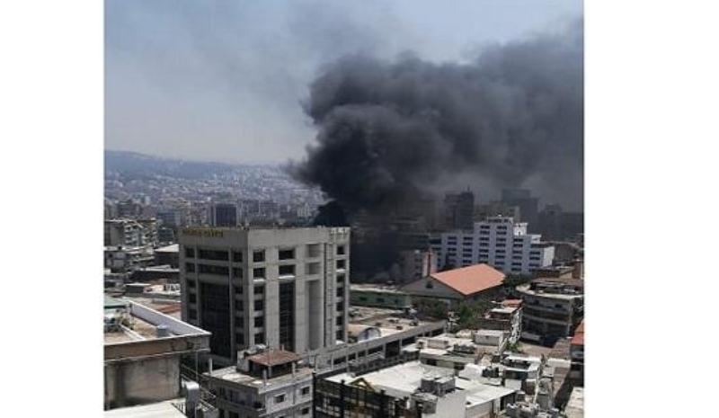 Heavy smoke is billowing over the Saint Maroun Church in Bouchriyyeh after the electricity generator went on fire
