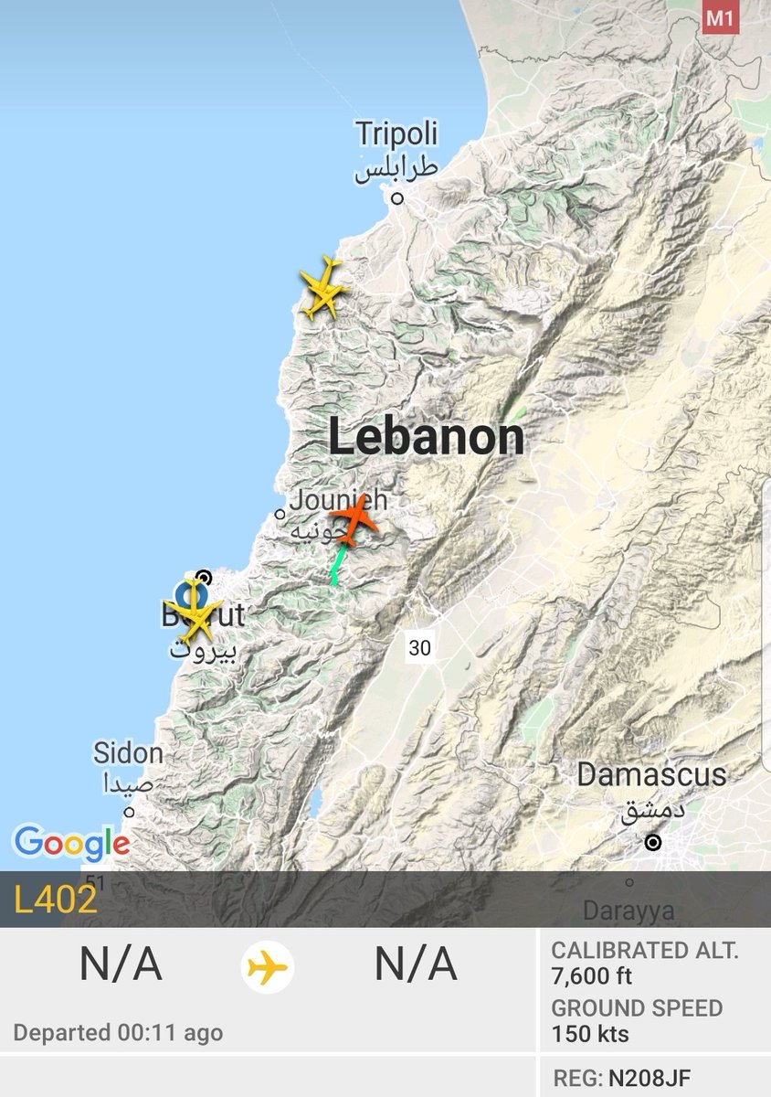 2 possible Israeli drones flying around in southern Lebanon. Both appeared around 10 minutes ago on flight radar