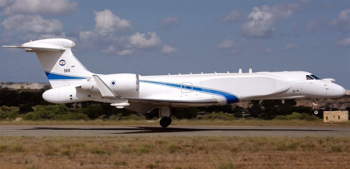 Plane of 122 Squadron of ISAF Gulfstream G550 Nachshon Shavit 4X980 Reg:569 ICAO:738A4D for Conformal Airborne Early Warning CAEW, Signals Intelligence SIGINT and Special Electronic Missions aircraft SEMA Entering The Lebanese airspace