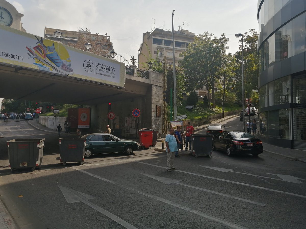 Road blocks in Ashrafieh, Beirut. Protestor only let cars through that are going to Geitawi hospital or the Greek orthodox hospital