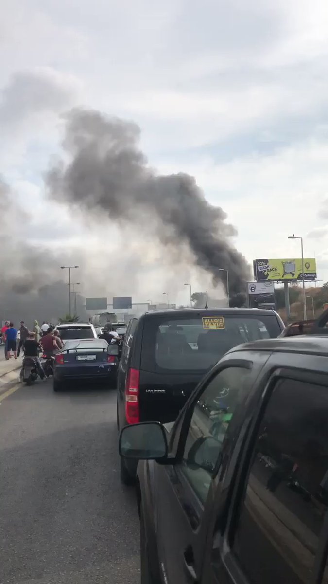 Road to the Beirut airport being blocked by protesters  