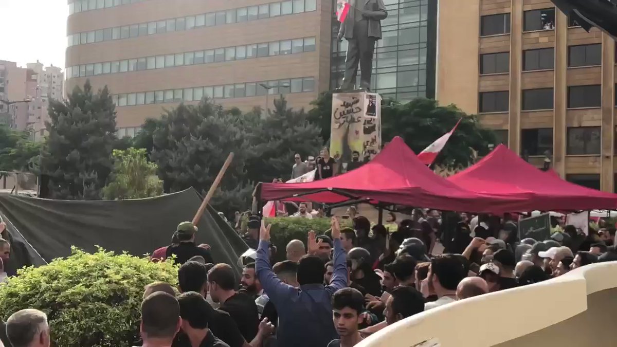 It has kicked off in Riad al-Solh. Hezbollah supporters throwing projectiles, several injured
