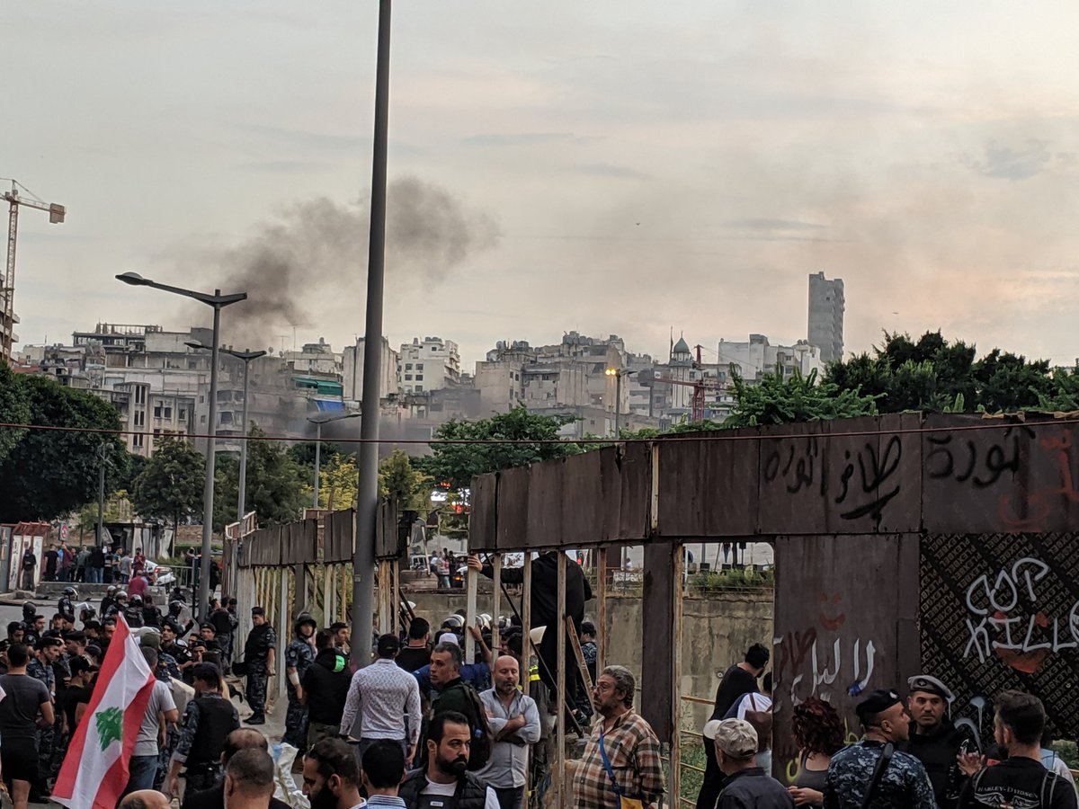 Tension diffused at Riad el-Solh,  protesters burning tires again (assumingly to block roads).   
