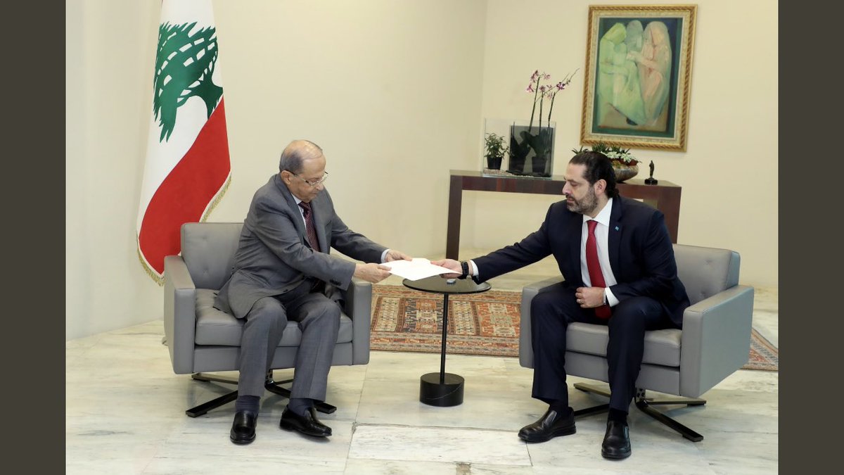 Lebanon's PM Saad Hariri handing his resignation to President Michel Aoun as a result of Lebanon Protests