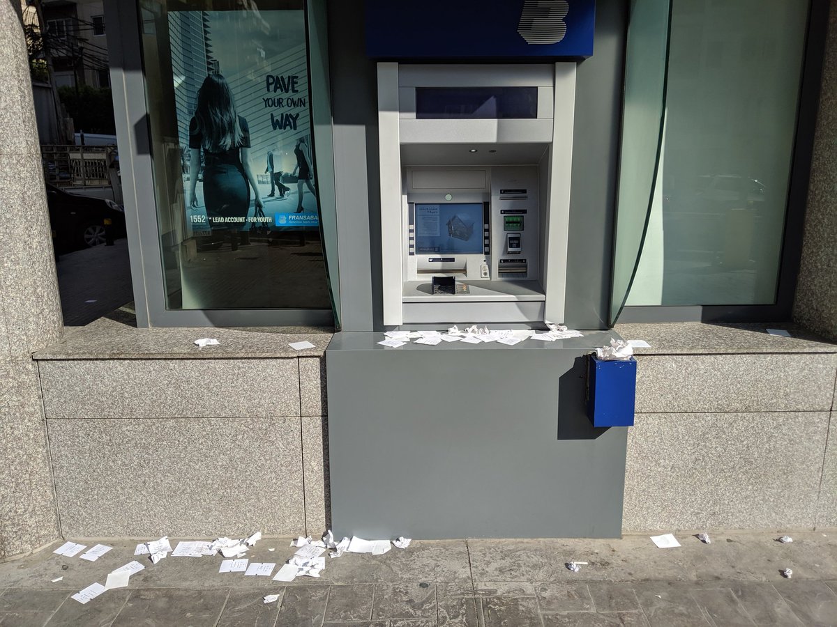Lebanese banks have been closed for 13 days during protests over fears that everyone will try to withdraw their savings all at once. There are signs this is happening already. All of these receipts are withdrawal slips. You have exceeded your withdrawal limit.