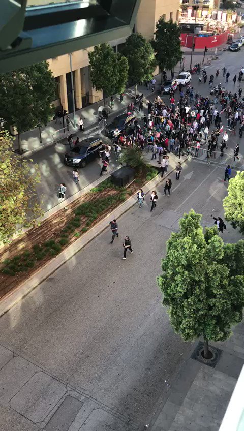 Video shows the moment a convoy tried to enter parliament, was blocked by protesters, and then retreated as shots are fired. 