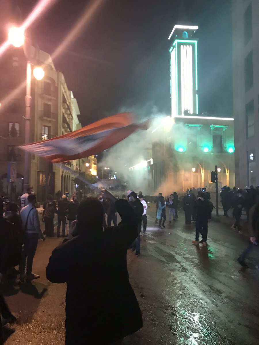 LebanonProtests Water canons - tear gas