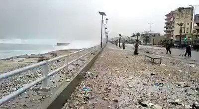 High winds in Sidon caused waves that damaged the promenade  