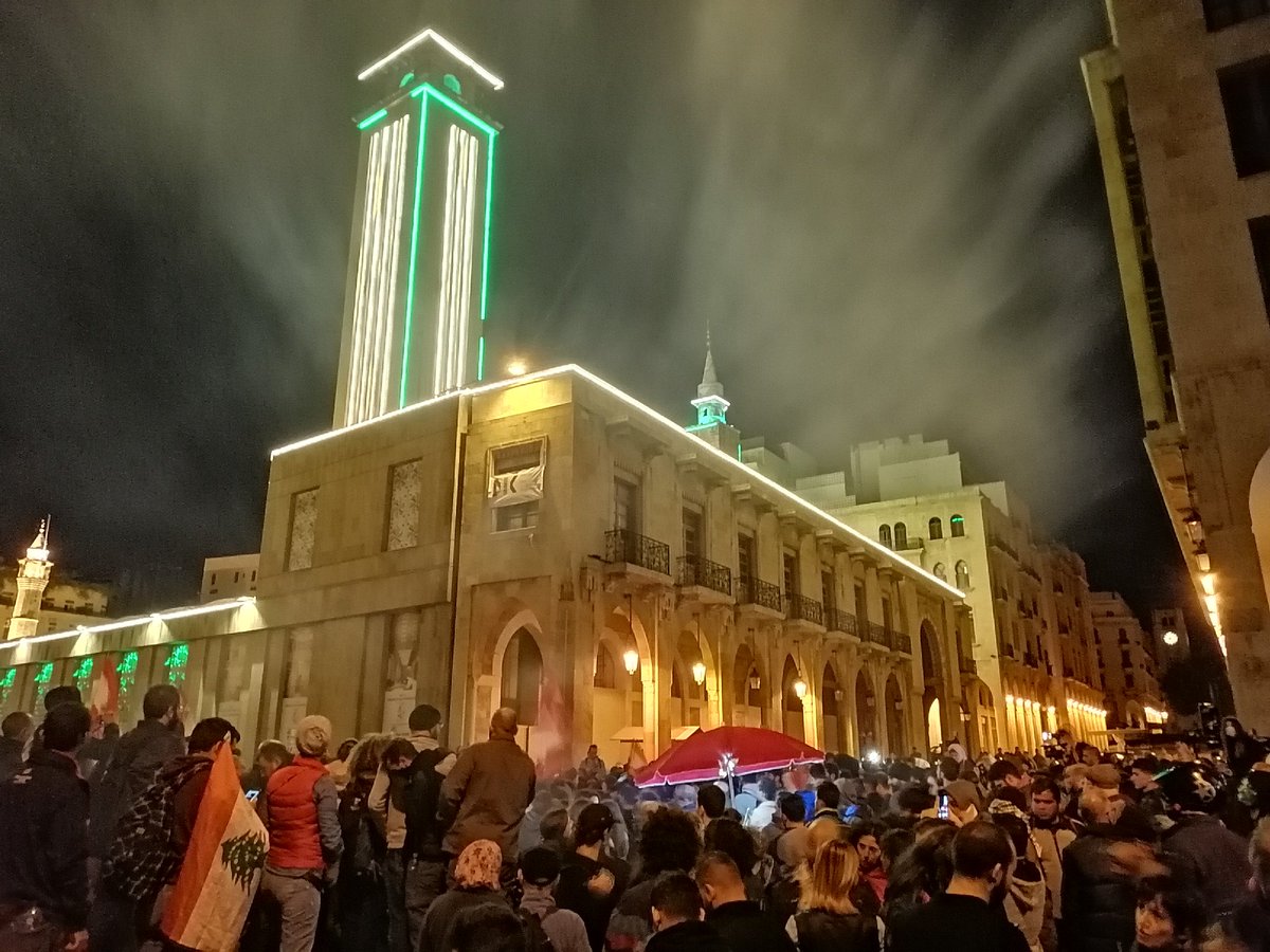 Crowd growing,  in downtown Beirut near parliament 
