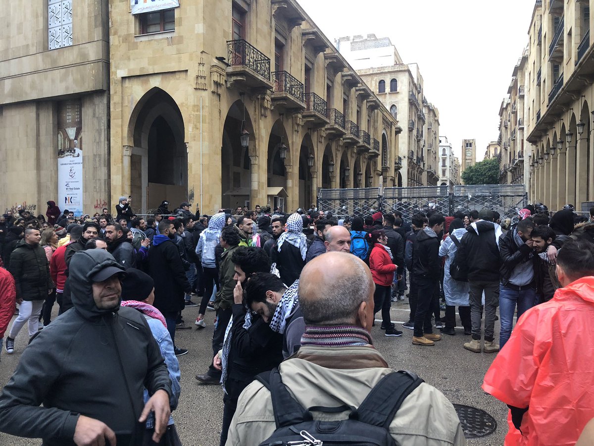 Protesters started to converge outside parliament square central Beirut - they chant revolution revolution - peaceful no longer 