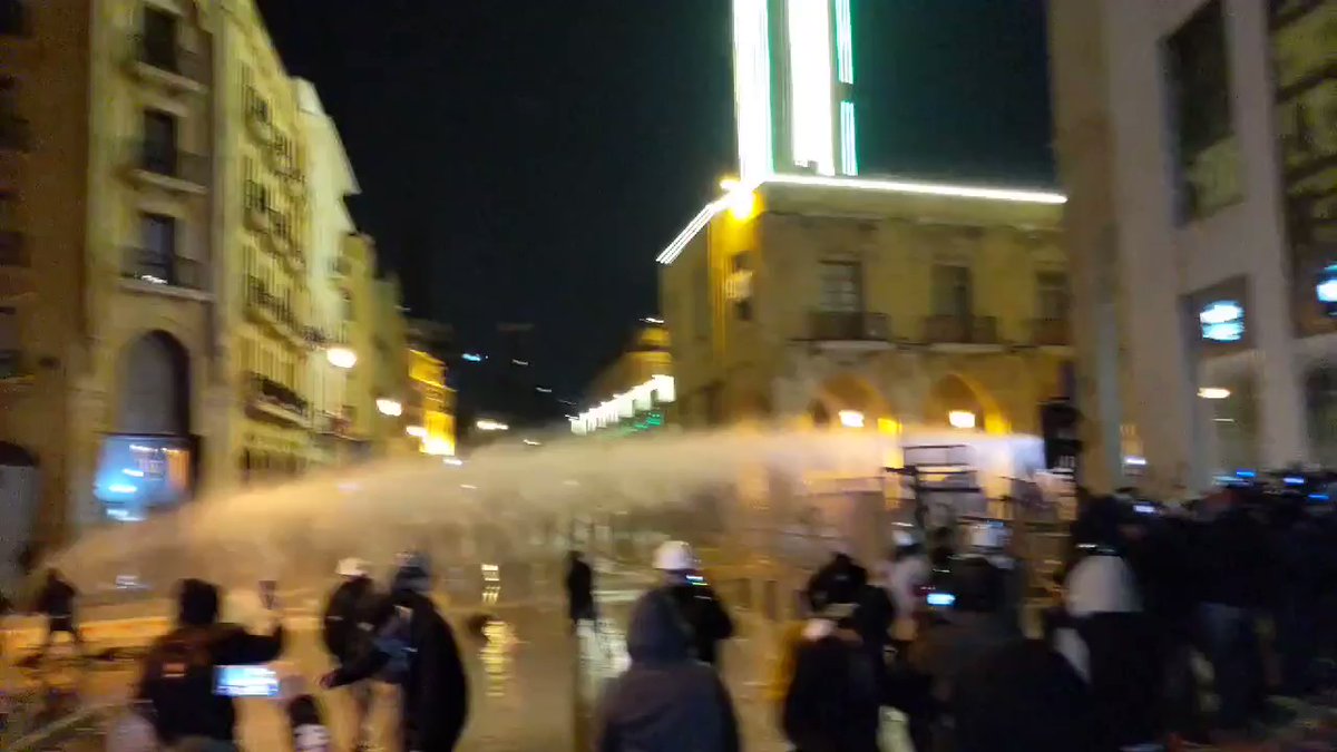 Lebanese security forces have deployed water cannon