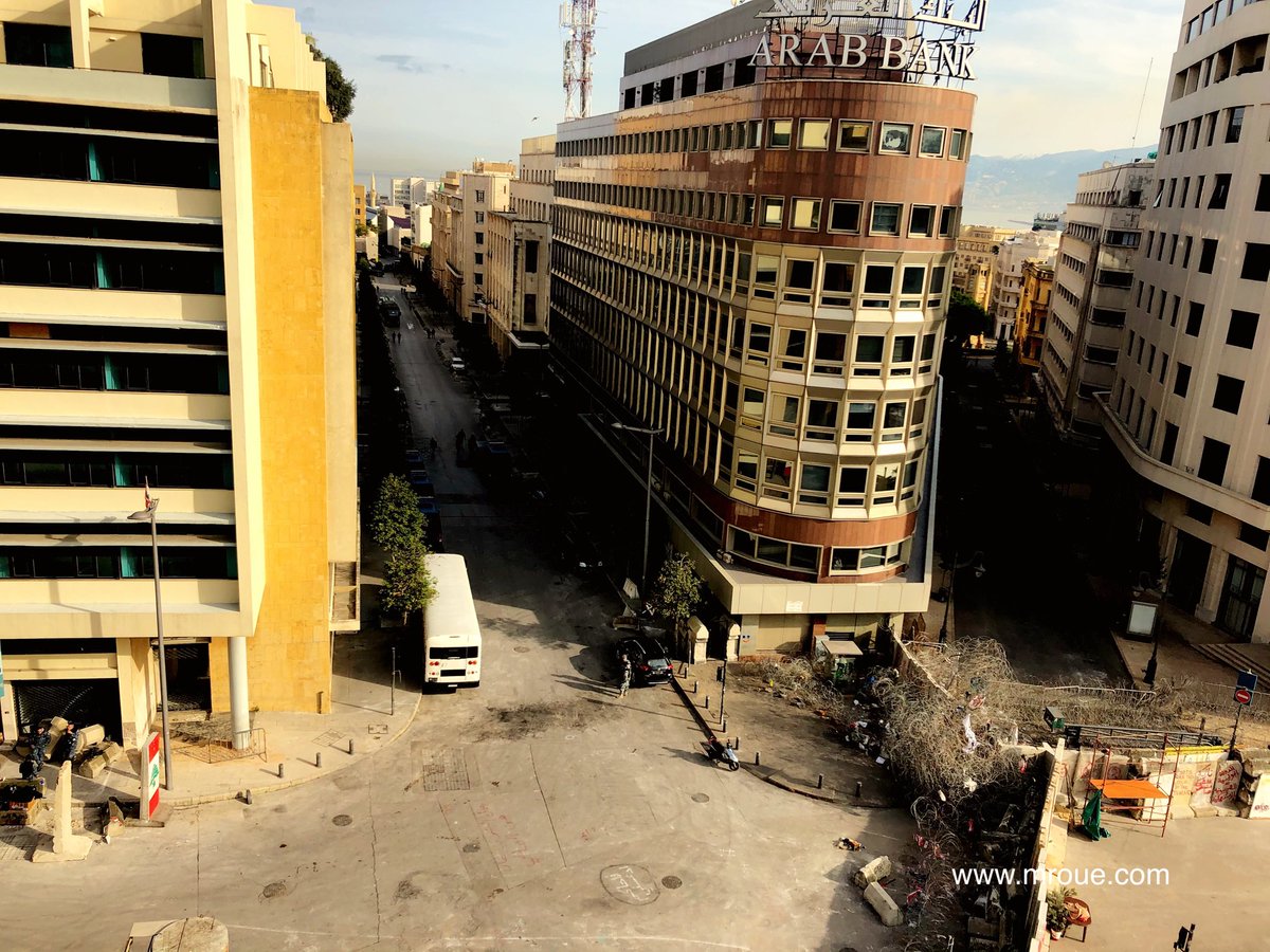 Barbed wires and concrete walls surround parliament and government in Beirut Lebanon 