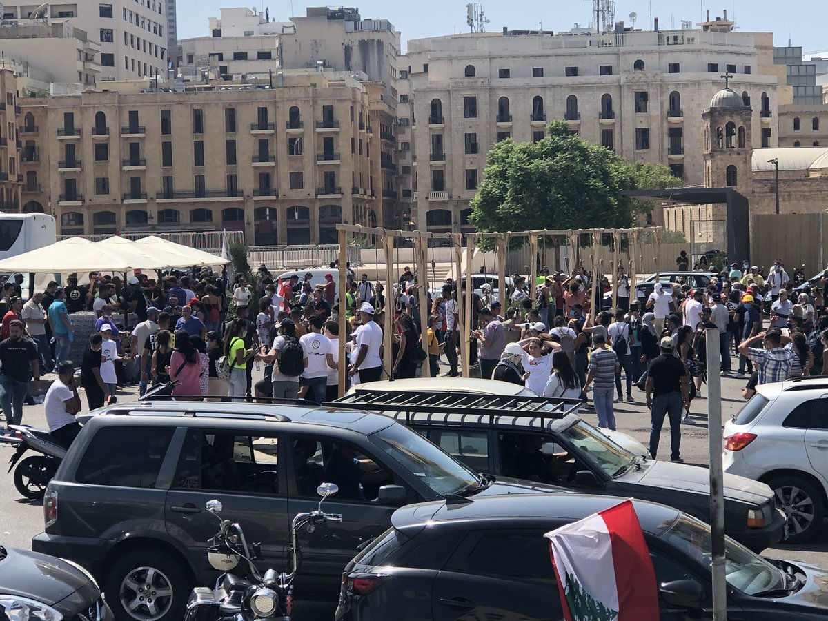 People started to converge on Martyrs square in central Beirut - protest to demand revenge & justice for victims of port blast earlier this week; they want politicians executed
