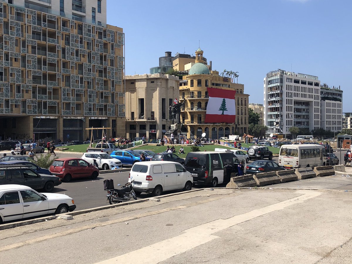 People started to converge on Martyrs square in central Beirut - protest to demand revenge & justice for victims of port blast earlier this week; they want politicians executed