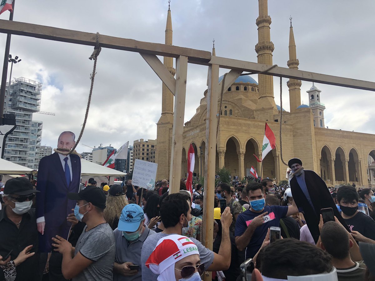 One more image which also features cutout of Nasrallah being hanged. LebanonProtests Beirut