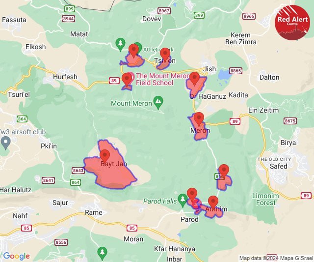 Rocket sirens sounding in the Mount Meron area.