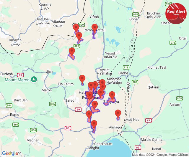 Additional Red Alerts are still coming, as this appears to be a Significant Rocket Barrage by Hezbollah against the Upper Galilee Region