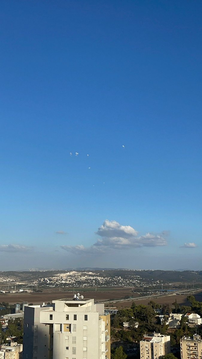 Rockets over Haifa, right now. Photo: Matan Banizti