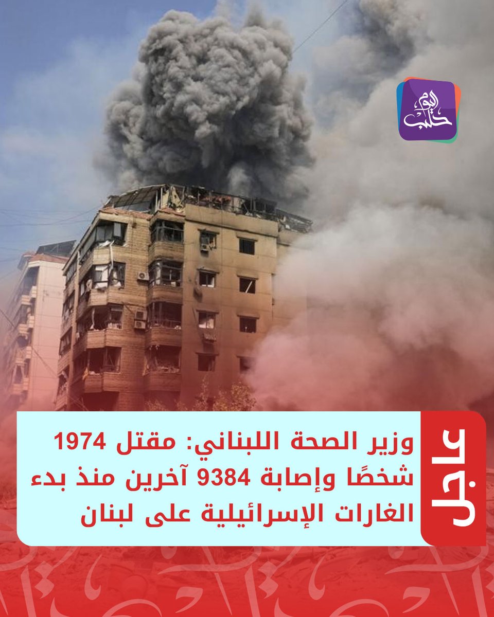 Lübnan Sağlık Bakanı, İsrail'in Lübnan'a yönelik saldırılarının başlamasından bu yana 127'si çocuk, 261'i kadın olmak üzere 1.974 kişinin öldürüldüğünü ve 9.384 kişinin de yaralandığını duyurdu