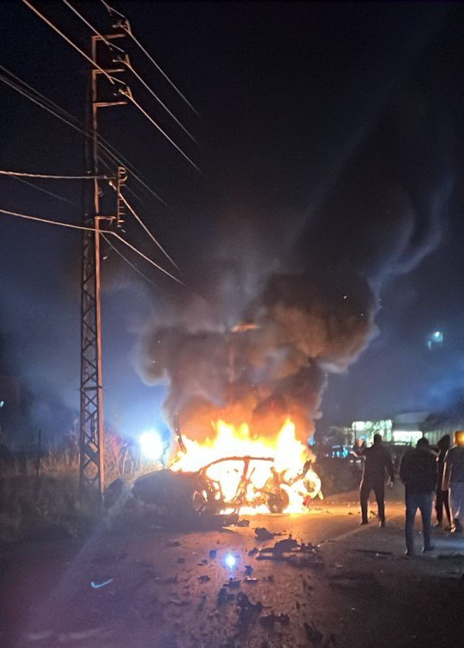 The car targeted by the Israeli drone in Ma'arub