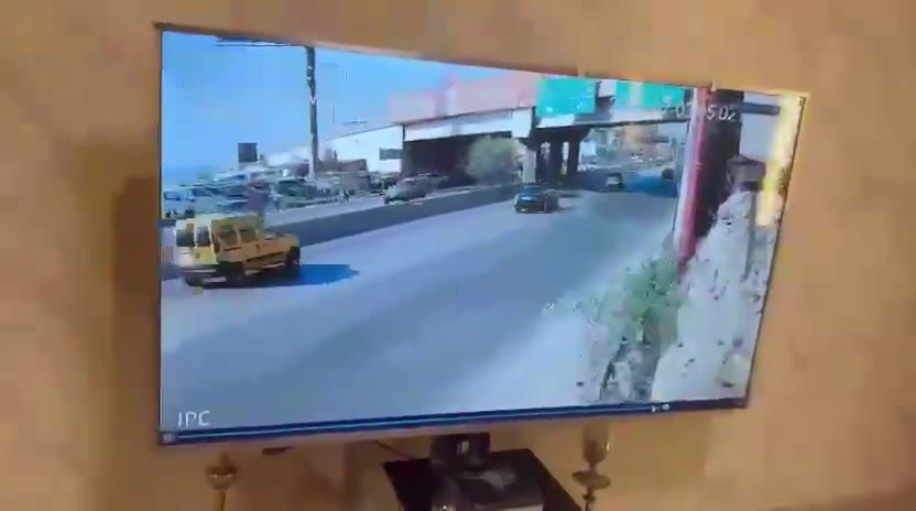 A surveillance camera documents the moment an Israeli drone launched a raid on a car in Khaldeh.