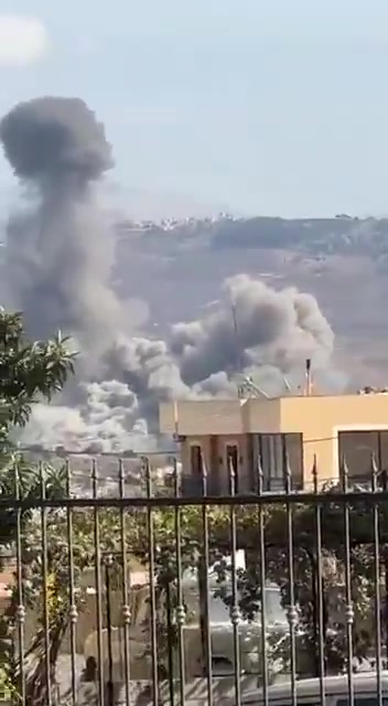 Plumes of smoke rise after a series of airstrikes target southern Lebanon