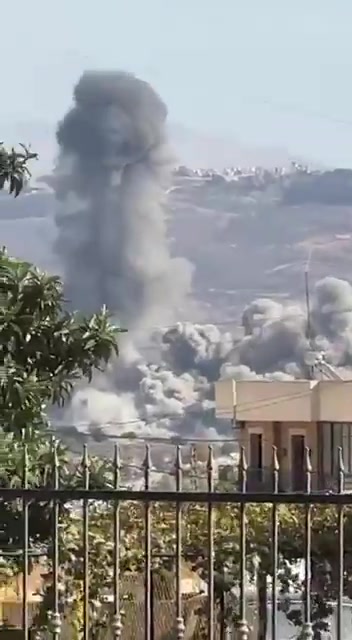 Plumes of smoke rise after a series of airstrikes target southern Lebanon