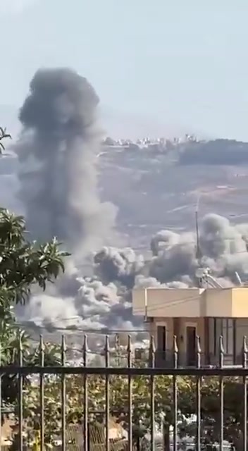 Plumes of smoke rise after a series of airstrikes target southern Lebanon
