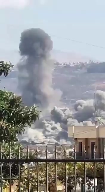 Plumes of smoke rise after a series of airstrikes target southern Lebanon