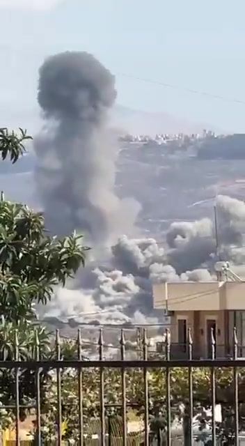 Plumes of smoke rise after a series of airstrikes target southern Lebanon