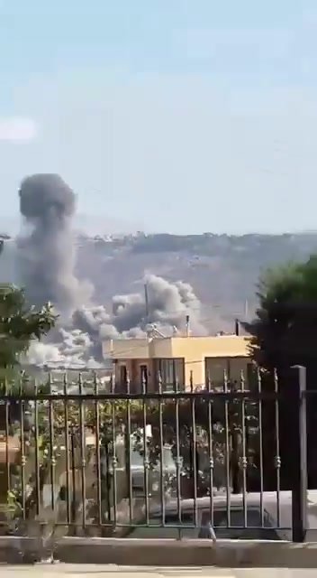 Plumes of smoke rise after a series of airstrikes target southern Lebanon