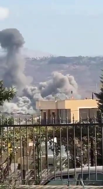 Plumes of smoke rise after a series of airstrikes target southern Lebanon