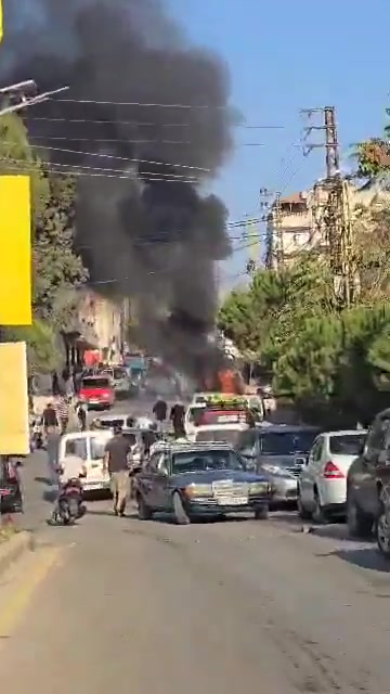 Footage shows the aftermath of an Israeli airstrike that targeted a car in the southern Lebanese town of Bint Jbeil, injuring seven people, according to the Lebanese Ministry of Health.
