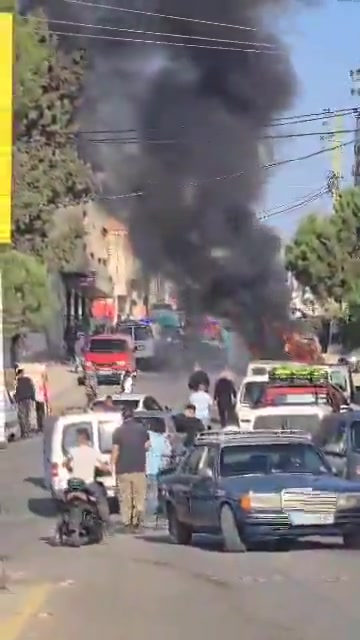 Footage shows the aftermath of an Israeli airstrike that targeted a car in the southern Lebanese town of Bint Jbeil, injuring seven people, according to the Lebanese Ministry of Health.