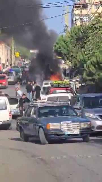 Footage shows the aftermath of an Israeli airstrike that targeted a car in the southern Lebanese town of Bint Jbeil, injuring seven people, according to the Lebanese Ministry of Health.
