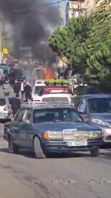 Footage shows the aftermath of an Israeli airstrike that targeted a car in the southern Lebanese town of Bint Jbeil, injuring seven people, according to the Lebanese Ministry of Health.