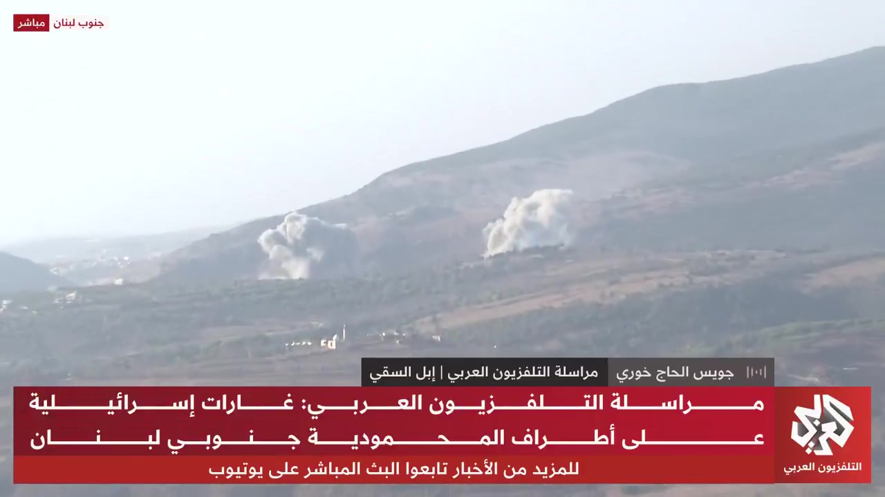 Israeli airstrikes targeting the outskirts of Al-Mahmoudiya in southern Lebanon.
