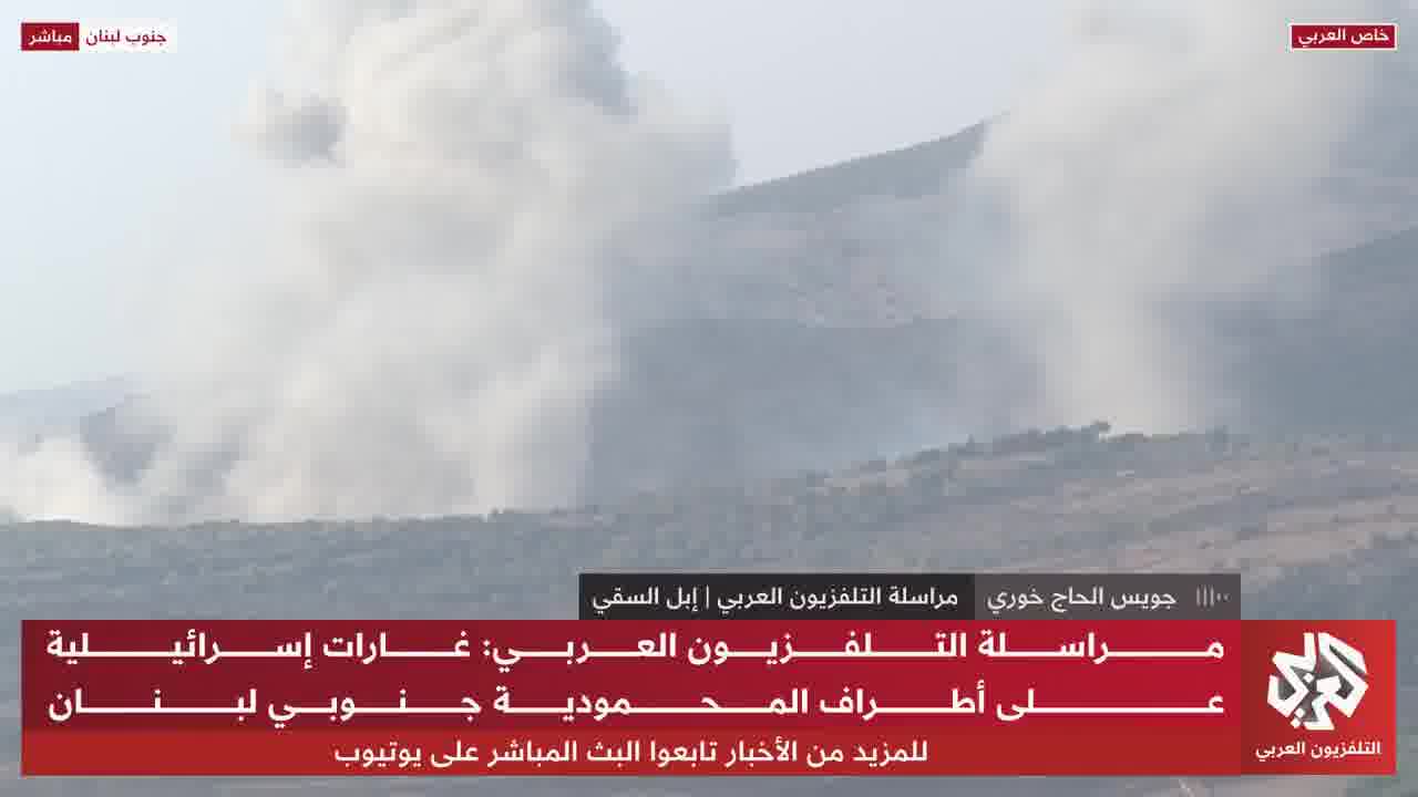 Israeli airstrikes targeting the outskirts of Al-Mahmoudiya in southern Lebanon.