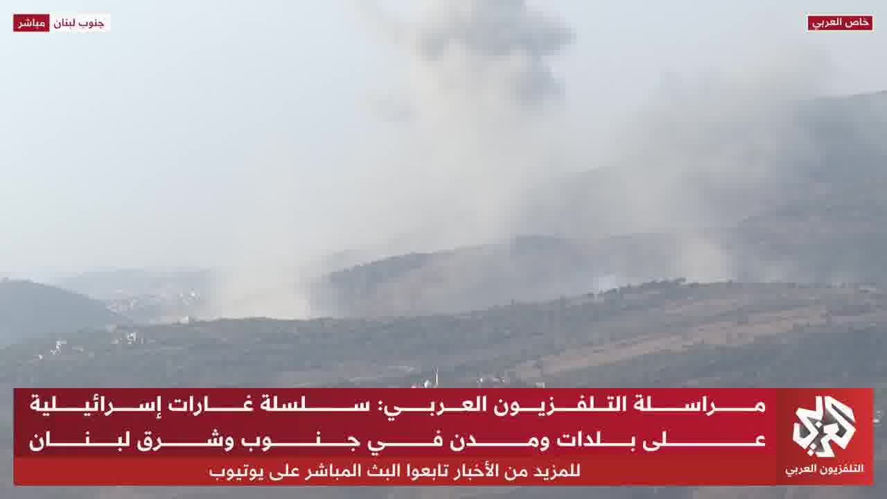 Israeli airstrikes targeting the outskirts of Al-Mahmoudiya in southern Lebanon.