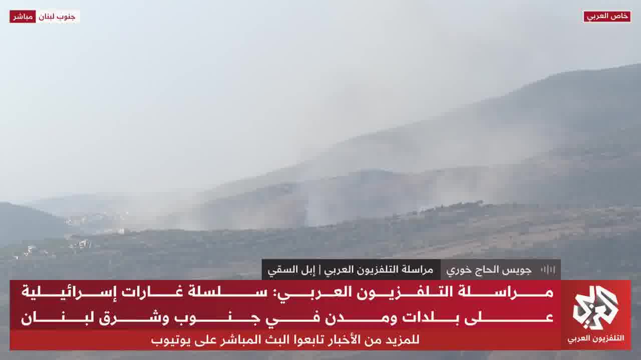 Israeli airstrikes targeting the outskirts of Al-Mahmoudiya in southern Lebanon.