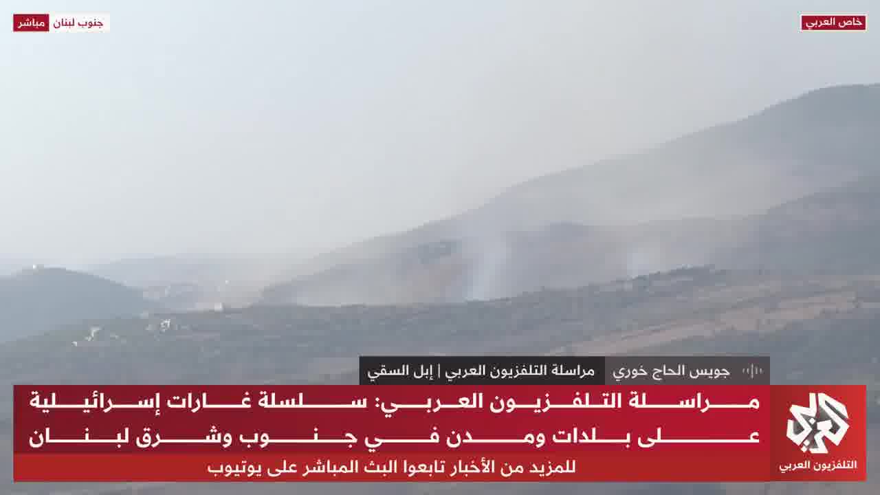 Israeli airstrikes targeting the outskirts of Al-Mahmoudiya in southern Lebanon.