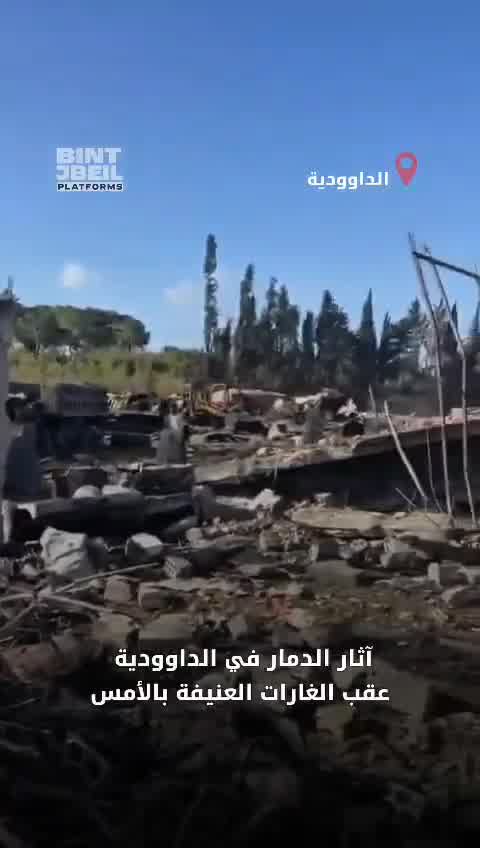 The aftermath of the destruction in Al-Dawoudiya following yesterday's intense airstrikes