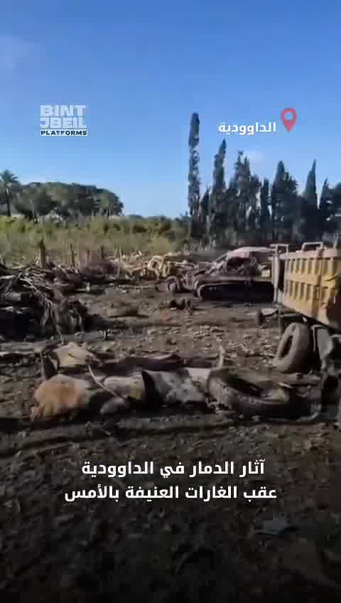 The aftermath of the destruction in Al-Dawoudiya following yesterday's intense airstrikes