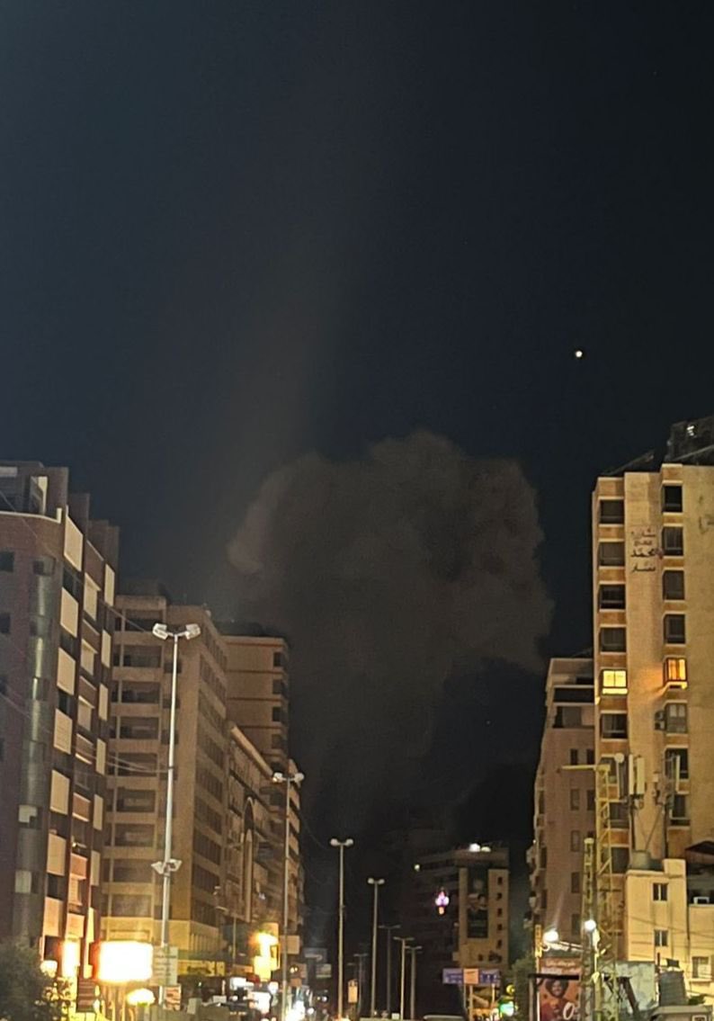 An airstrike followed three drone strikes on the building in Haret Hreik. The building was targeted in the Ghobeiri area opposite Qalqaas.