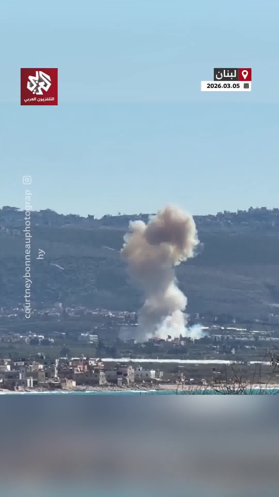 The first moments after an Israeli airstrike targeted the city of Tyre in southern Lebanon, with plumes of smoke rising.